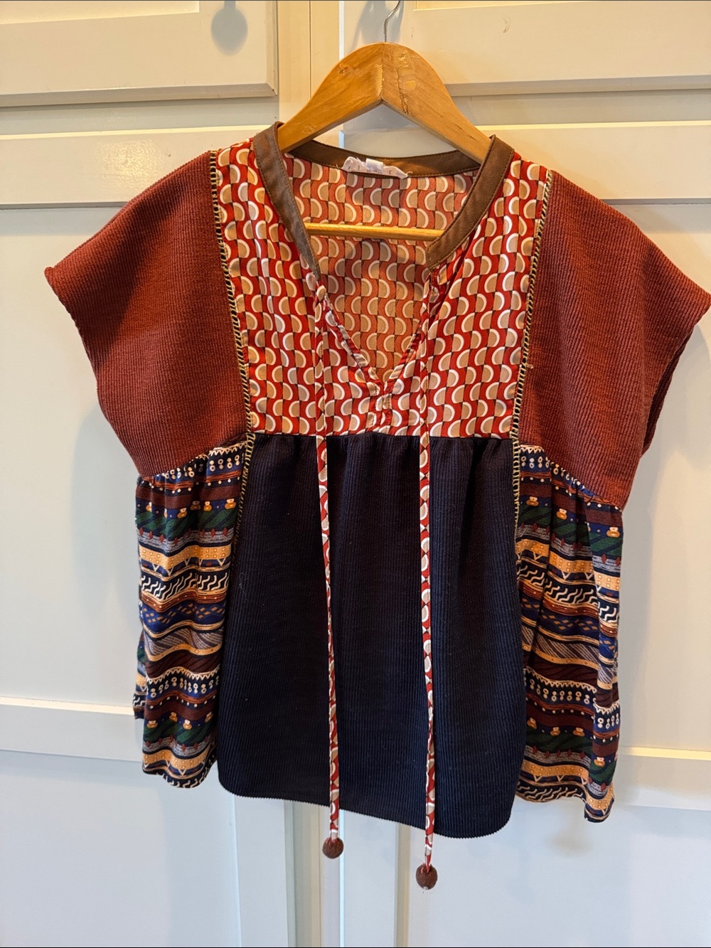 THML Rust, Navy and Multicolor Boho Mixed-Print Tunic